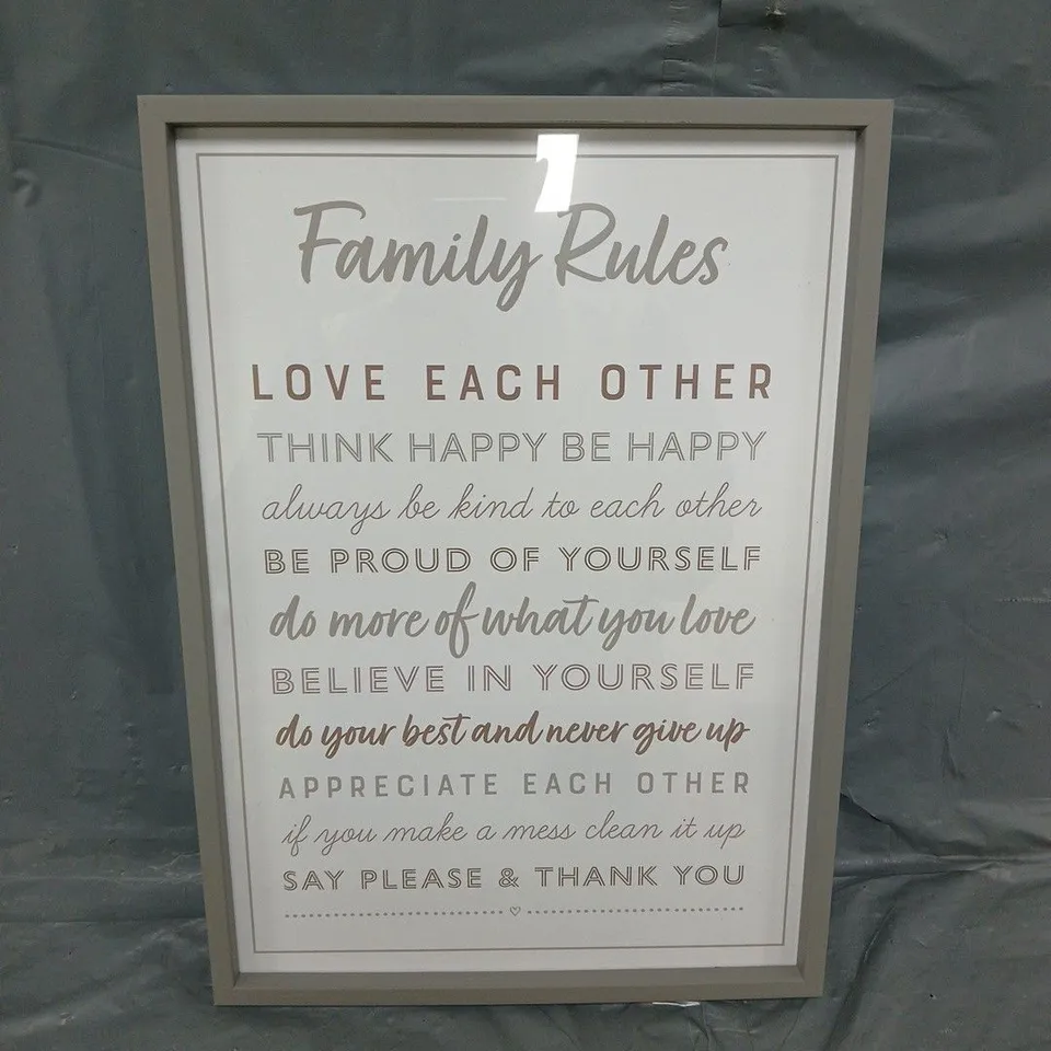 6 FRAMED FAMILY RULES PRINT - COLLECTION ONLY