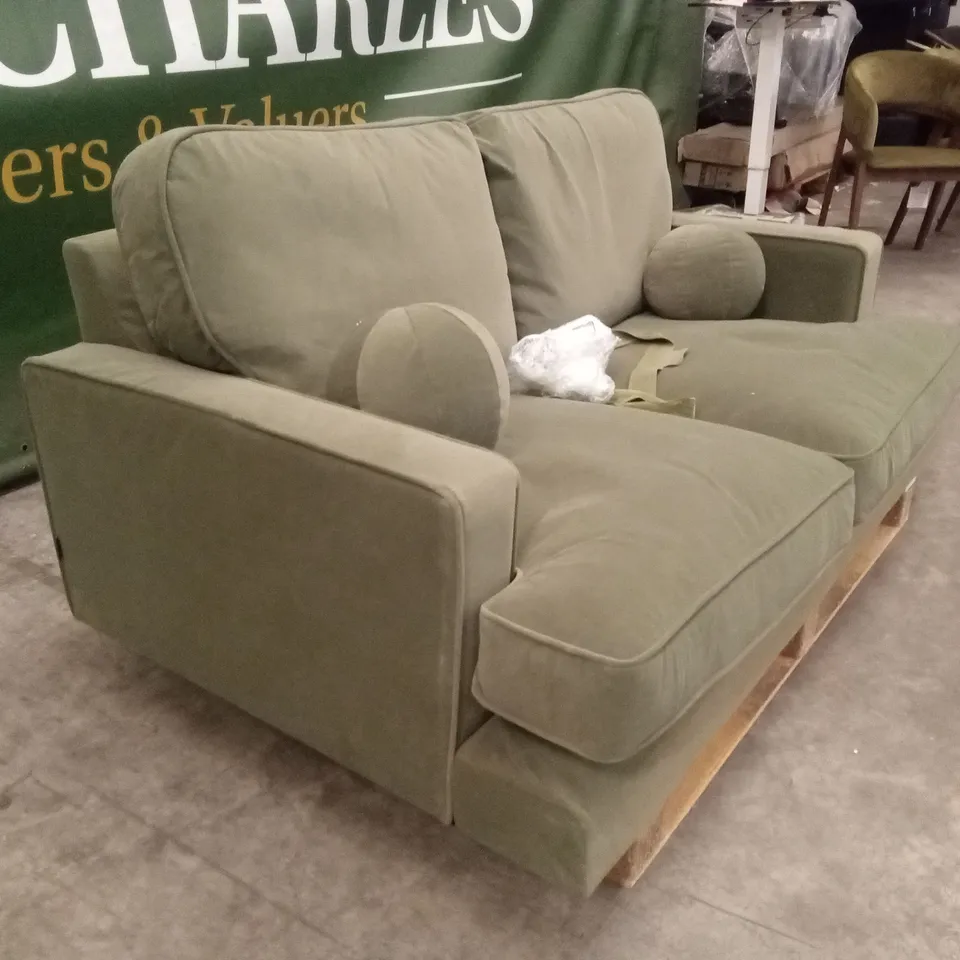 QUALITY DESIGNER ADDISON 2 SEATER KHAKI GREEN VELVET SOFA