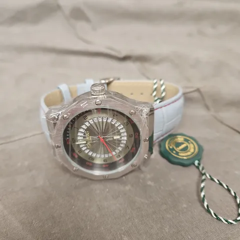 GAMAGES LONDON WRISTWATCH WITH WHITE LEATHER STRAP