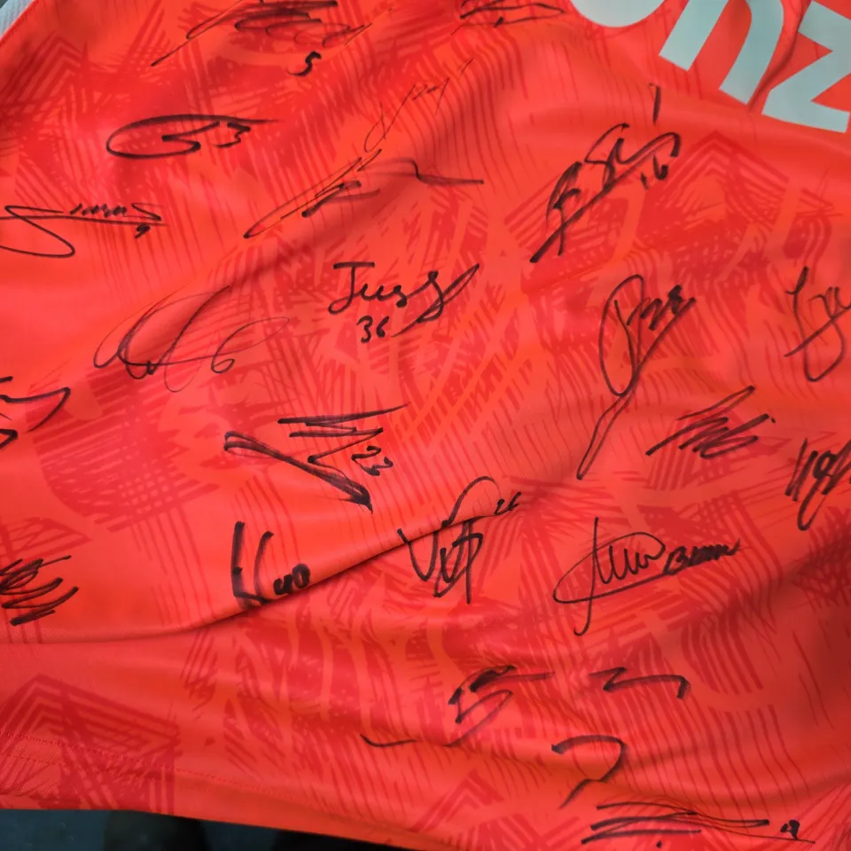 COVENTRY CITY FC FOOTBALL AWAT SHIRT – ORANGE, SIGNED, ADULT SIZE L