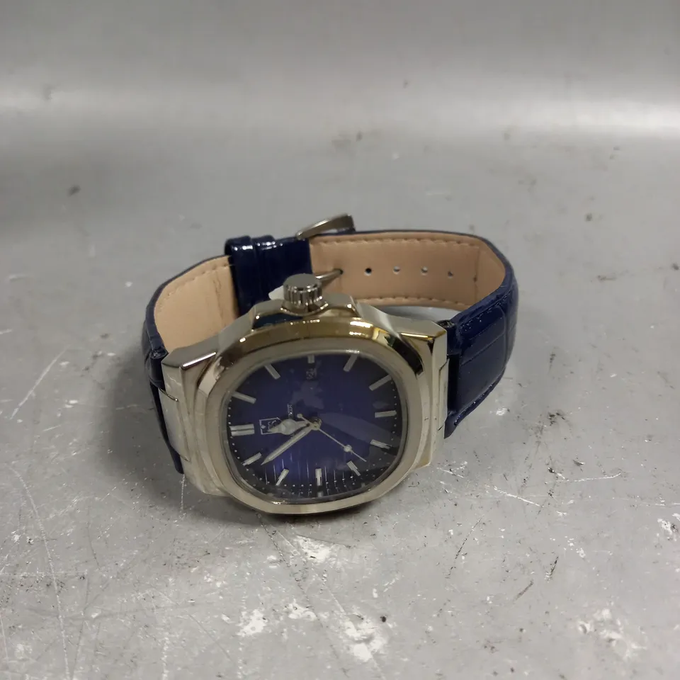 MENS FRANK SCHMIDT WATCH – TEXTURED DIAL WITH DATE – LEATHER STRAP- MODEL: FSL AMBASSADOR – 3ATM WATER RESISTANT
