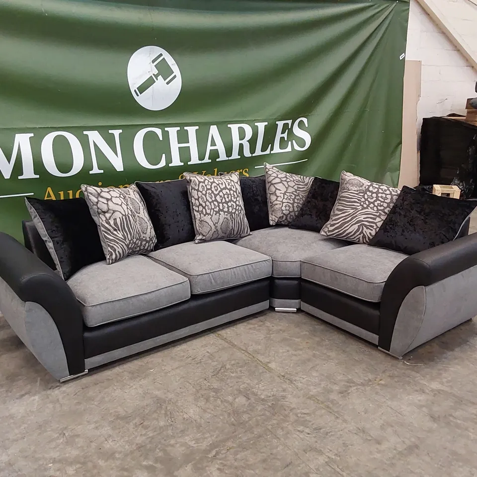 QUALITY DESIGNER HILTON CORNER SOFA - BLACK/CHARCOAL 