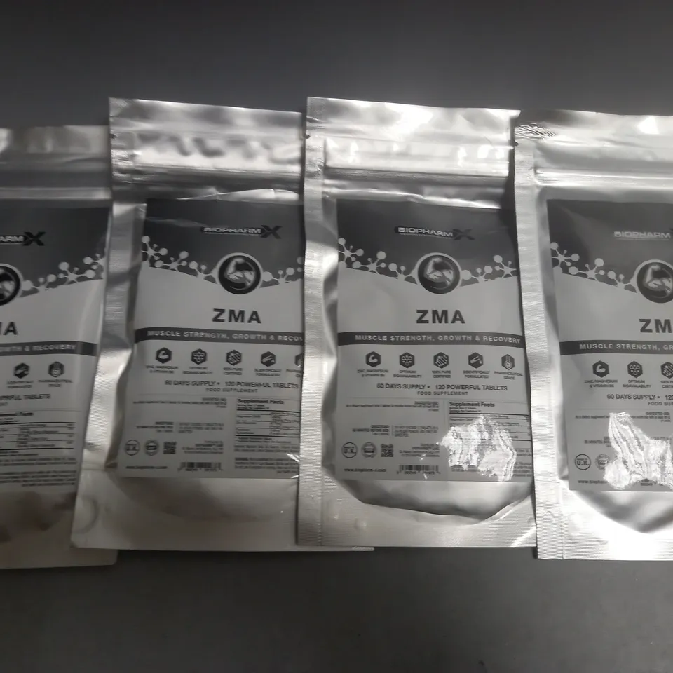 LOT OF 4 BIOPHARM X ZMA 120 TABLET PACKS 