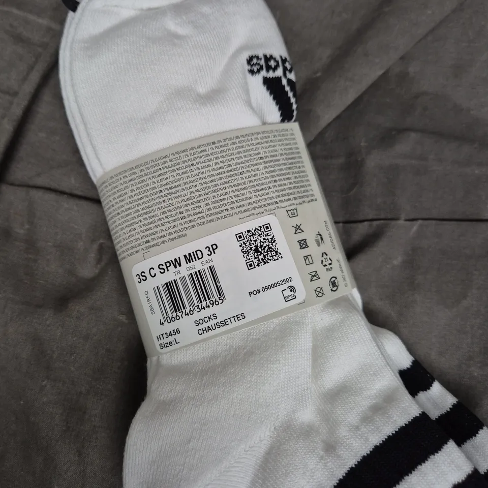 ADIDAS CUSHIONED SOCKS – WHITE, SIZE L