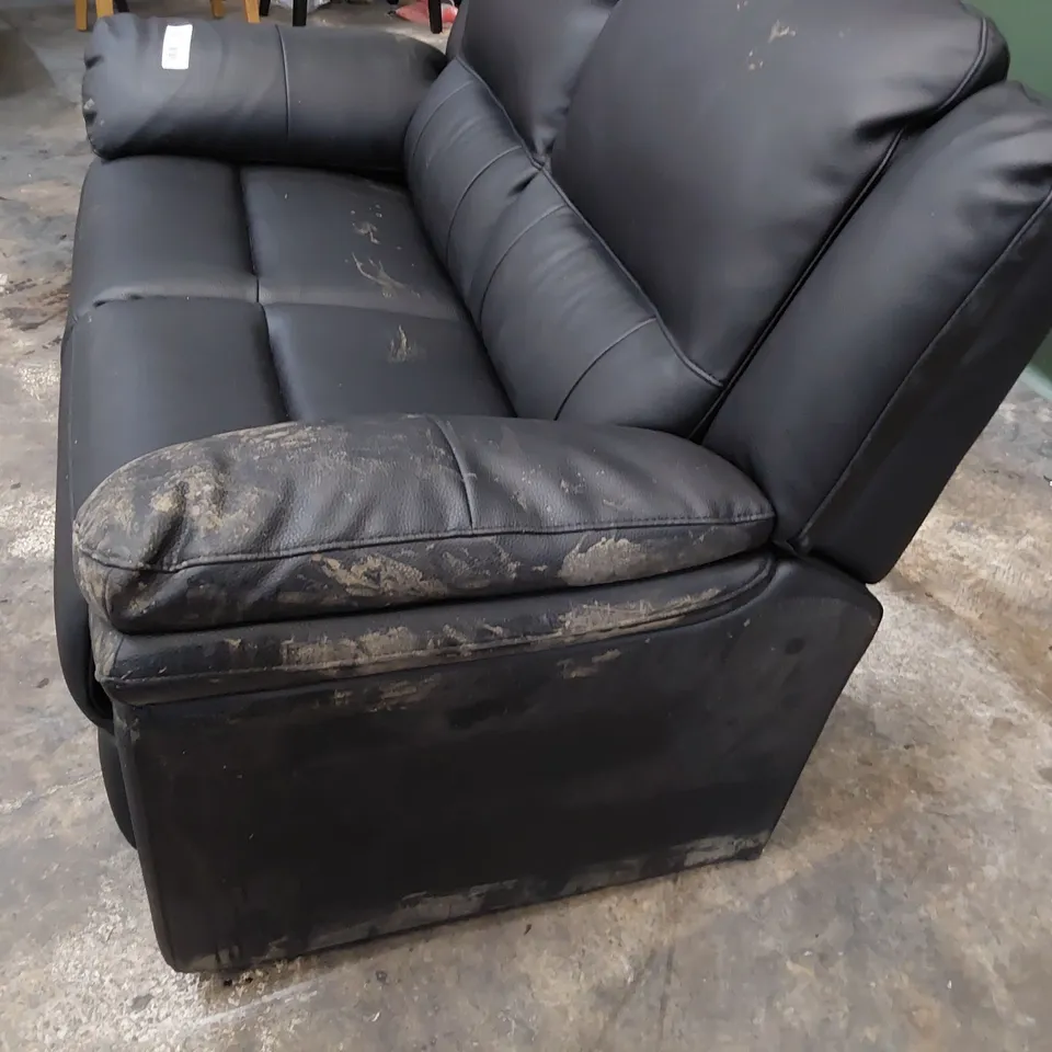 DESIGNER TWO SEATER SOFA BLACK FAUX LEATHER 