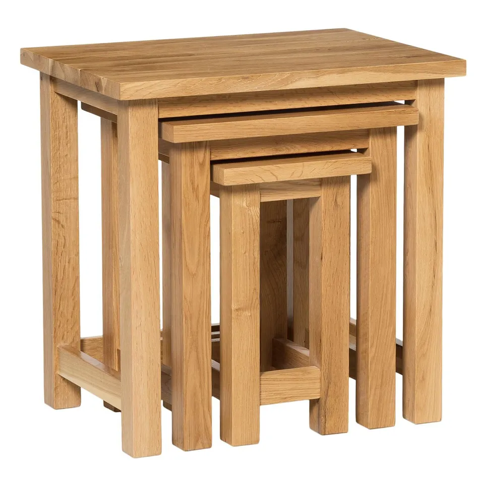 BRAND NEW BOXED NESTING TABLE (3 PCS), WAVERLY OAK (1 BOX)