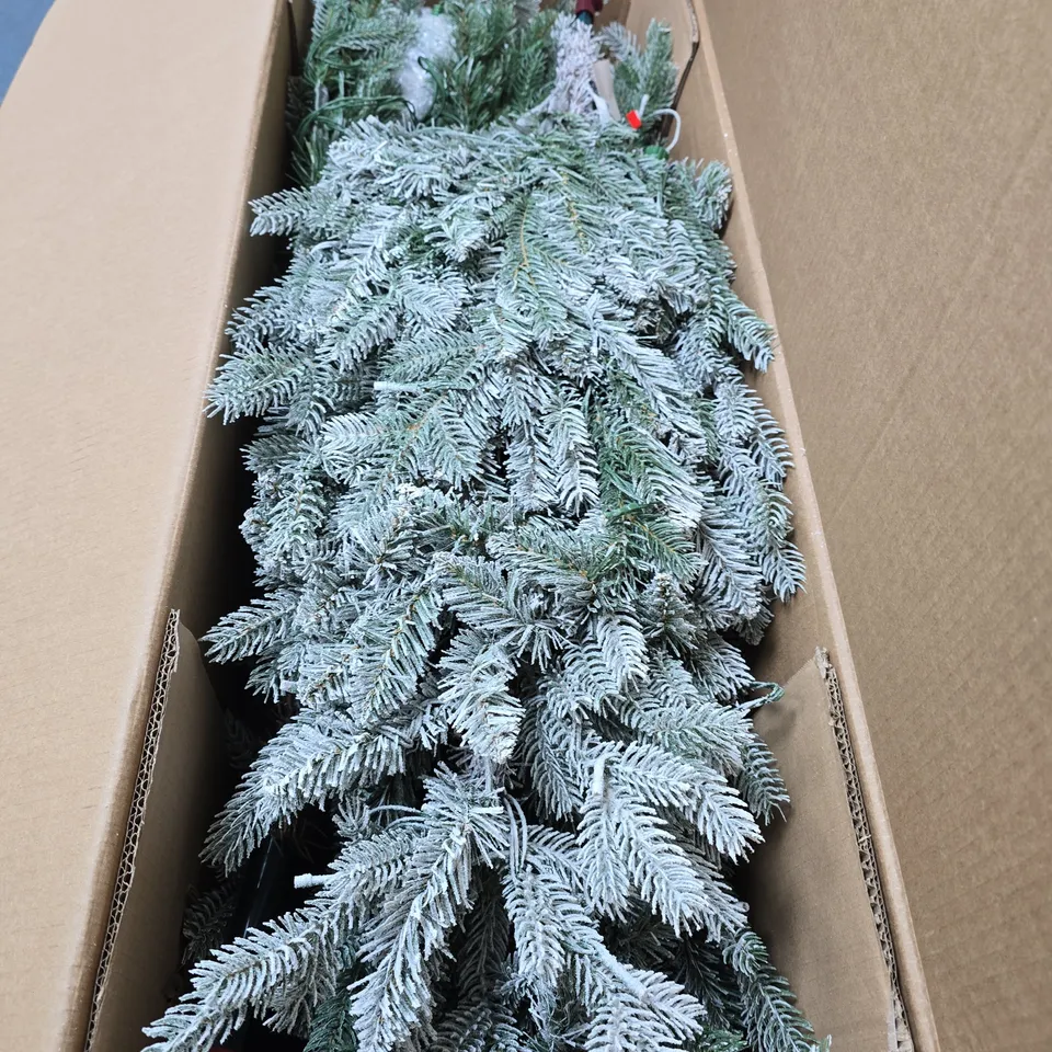 BOXED 7FT DENVER PRE LIT FLOCKED CHRISTMAS TREE WITH DUAL COLOUR TWINKLE LIGHTS