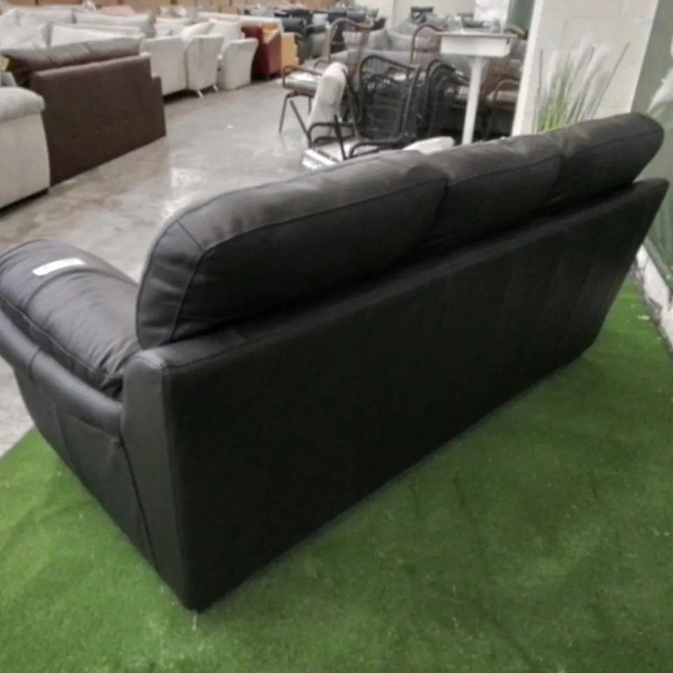 DESIGNER BLACK FAUX LEATHER THREE SEATER SOFA ON BLACK FEET