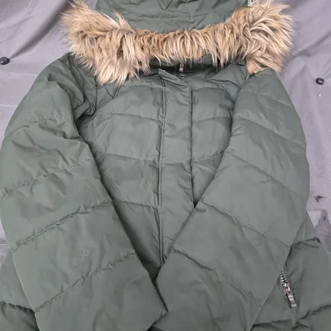 MOUNTAIN WAREHOUSE GREEN PADDED PARKA JACKET WITH FAUX FUR HOOD SIZE UK 8