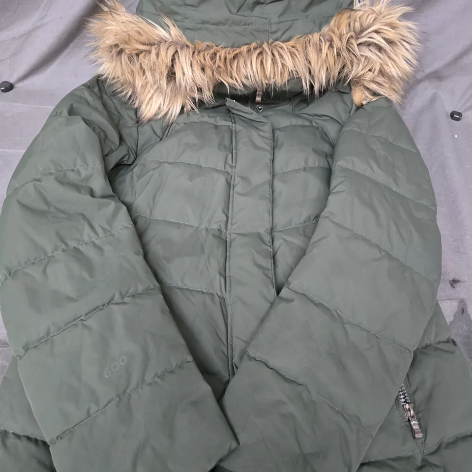 MOUNTAIN WAREHOUSE GREEN PADDED PARKA JACKET WITH FAUX FUR HOOD SIZE UK 8
