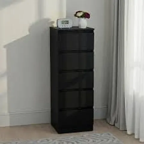 BOXED MALVERN 5 DRAWER NARROW CHEST - BLACK (1 BOX)