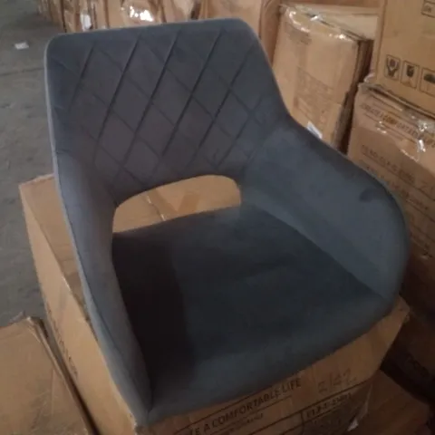 BOXED PAIR OF DARK GREY SOFT VELVET UPHOLSTERED CHAIRS (1 BOX)