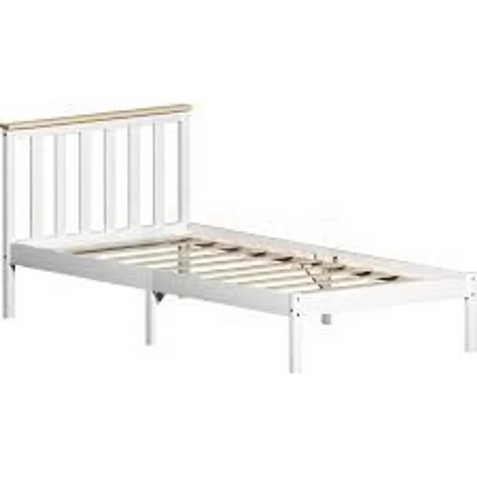 BOXED MILAN SINGLE WOODEN BEDFRAME IN WHITE AND PINE - 1OF1