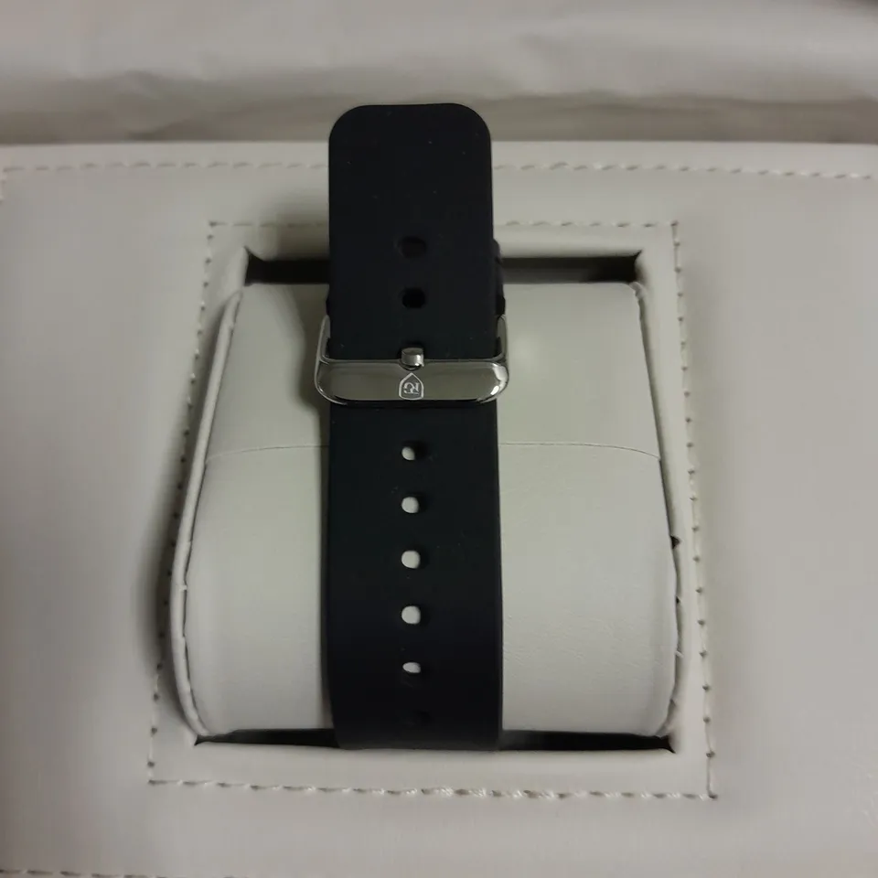 MENS RAYMOND GAUDIN JPN MOVEMENT WATCH WITH 316 STAINLESS STEEL CASE, BLUE DIAL AND RUBBER STRAP IN WOODEN GIFT BOX 