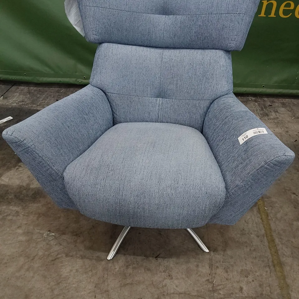 QUALITY BRITISH DESIGNER LOUNGE Co. JACOB SWIVEL WINGED CHAIR BLUE FABRIC 