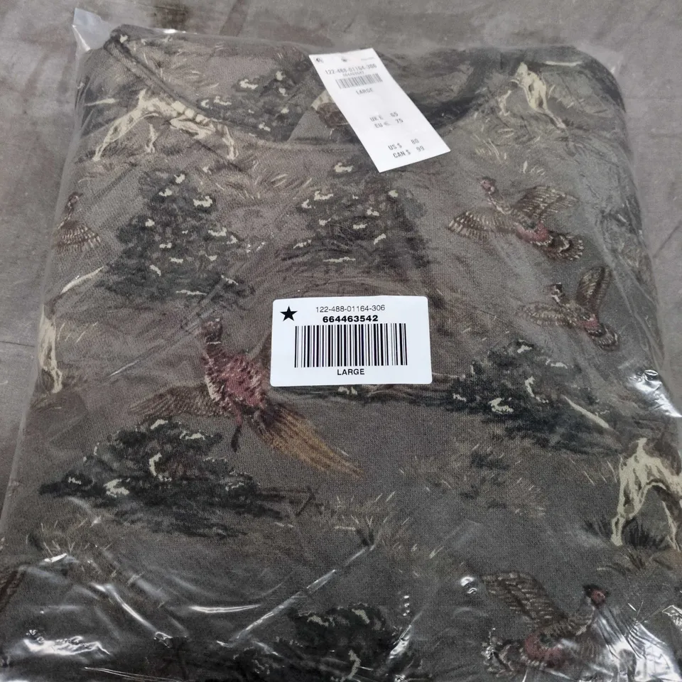 ABERCROMBIE & FITCH HOODED SWEATSHIRT BROWN WITH A DOG PATTERN SIZE L