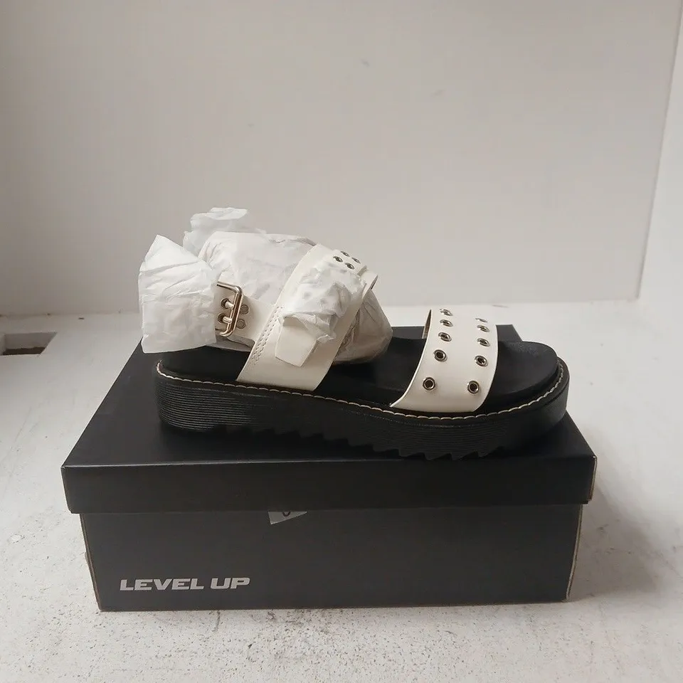 LEVEL UP WHITE STUDDED SANDALS – WOMEN'S FOOTWEAR UK 5