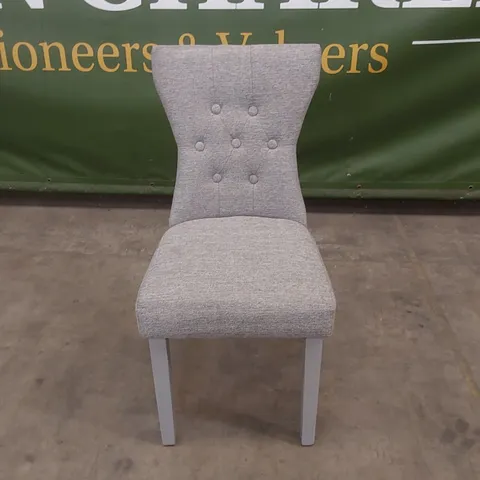 DESIGNER GREY FABRIC BUTTON BACK DINING CHAIR WITH GREY LEGS
