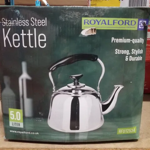 BOXED ROYALFORD STAINLESS STEEL TEA KETTLE FOR STOVE TOP