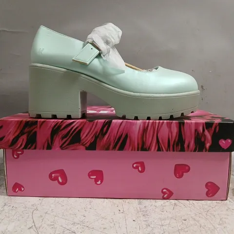 BOXED PAIR OF KOI TIRA PEARL MARY JANES SKY JEWEL EDITION IN BLUE SIZE UK 4