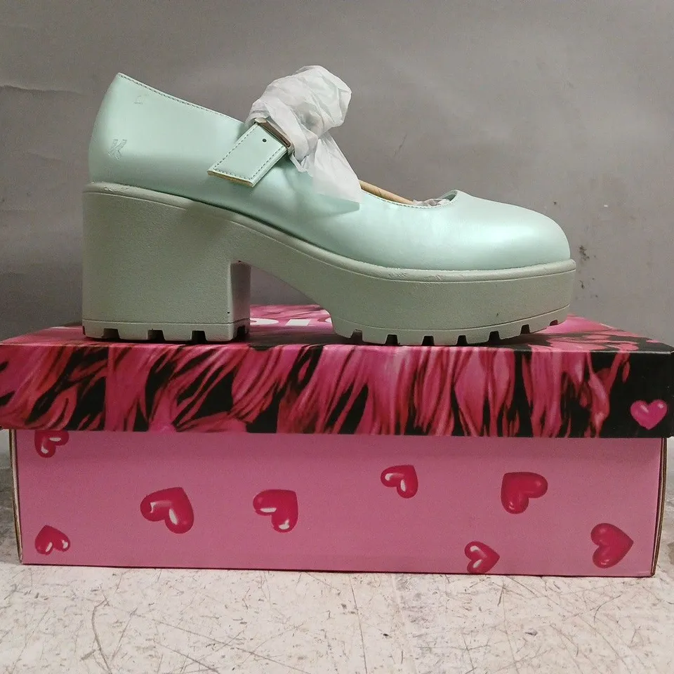 BOXED PAIR OF KOI TIRA PEARL MARY JANES SKY JEWEL EDITION IN BLUE SIZE UK 4