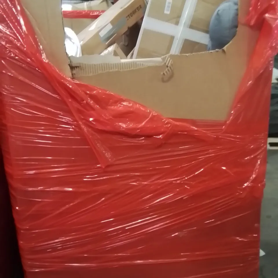 PALLET OF ASSORTED HOUSEHOLD GOODS AND PRODUCTS TO INCLUDE;BATHROBE,CONSOLE TABLE,CLOTHING ITEMS AND ACCESSORIES