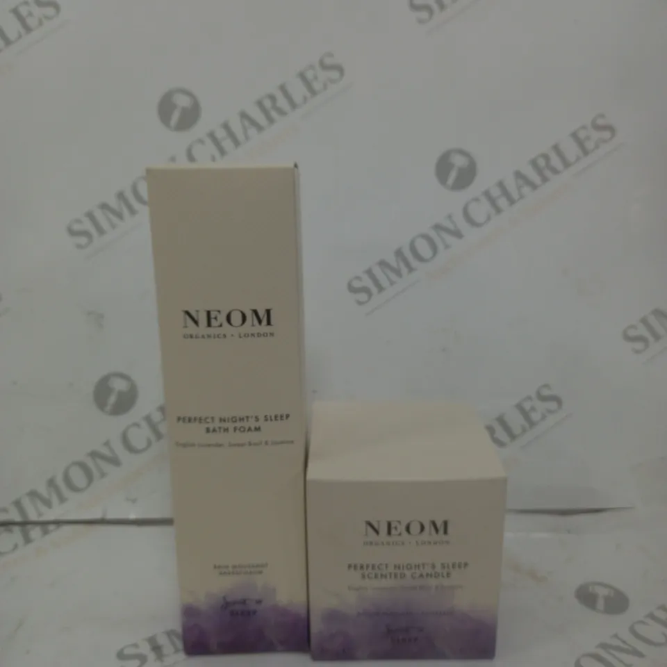 BOX OF 2 NEOM ITEMS TO INCLUDE - PERFECT NIGHTS SLEEP BATH FOAM- PERFECT NIGHTS SLEEP SCENTED CANDLE 