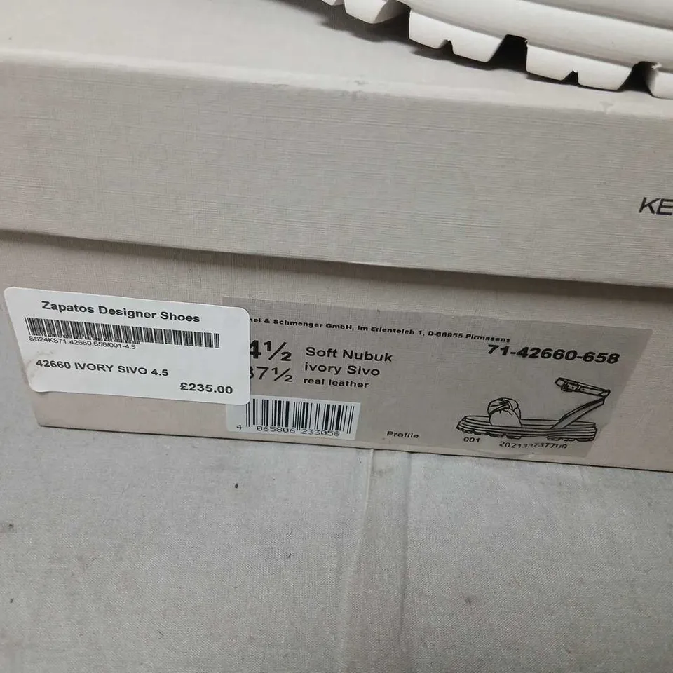 KENNEL & SCHMENGER SOFT NUBUK IVORY SIVO PLATFORM SANDALS – WHITE LEATHER, BOXED SIZE 4.5