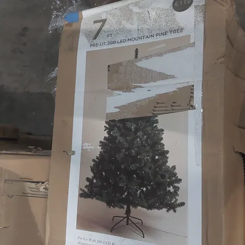 BOXED 7FT PRE LIT 200 LED ARTIFICIAL MOUNTAIN PINE CHRISTMAS TREE