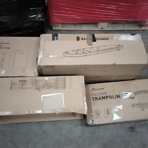 PALLET OF ASSORTED ITEMS INCLUDING MOVTOTOP FOLDING TRAMPOLINE, ASTROAI 10L MINI FRIDGE, SUNON WINE RACK, 40" FITNESS TRAMPOLINE, VENTIO