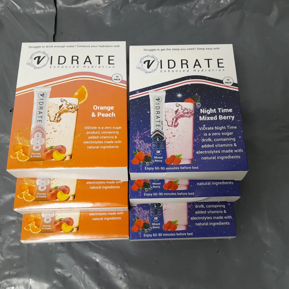 LOT OF 6 10-PACKS OF VIDRATE HYDRATION DRINKS - BERRY & ORANGE
