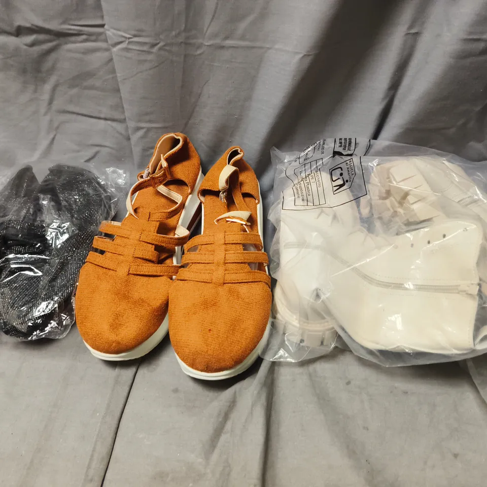 BOX OF APPROXIMATELY 15 ASSORTED PAIRS OF SHOES AND FOOTWEAR ITEMS IN VARIOUS COLOURS, STYLES, AND SIZES - COLLECTION ONLY