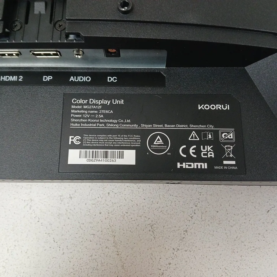 KOORUI COLOR DISPLAY UNIT MONITOR MG27A12F (MARKETING NAME 27E6CA), 27-INCH