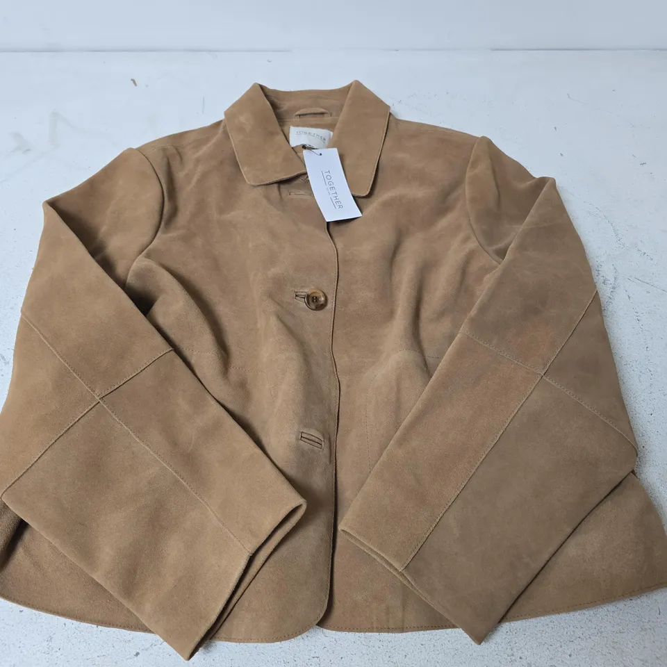 TOGETHER SUEDE JACKET IN TAN - SIZE 22