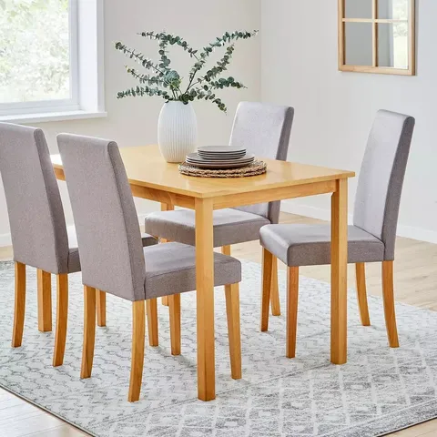 BOXED PRIMO 120cm DINING TABLE + 4 FABRIC CHAIRS - WOOD/GREY (2 BOXES)