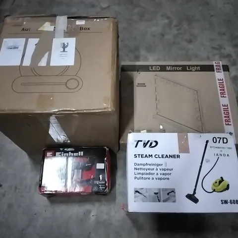 PALLET CONTAINING ASSORTED PRODUCTS INCLUDING LED MIRROR LIGHT, STEAM CLEANER, AUTO CAT LITTER BOX & EINHELL COFFEE MACHINE
