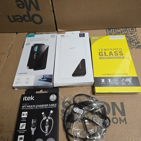 TOTE OF APPROXIMATELY 30 ASSORTED PHONE RELATED ITEMS TO INCLUDE CASES, SCREEN PROTECTORS, CABLES ETC