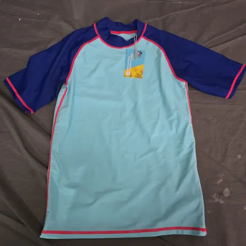 MOUNTAIN WAREHOUSE KIDS RASH VEST – MINT WITH NAVY SLEEVES, 11-12 YEARS
