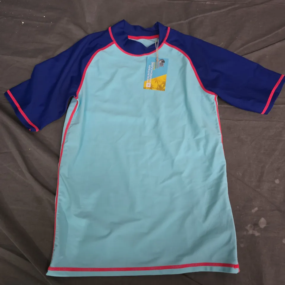 MOUNTAIN WAREHOUSE KIDS RASH VEST – MINT WITH NAVY SLEEVES, 11-12 YEARS