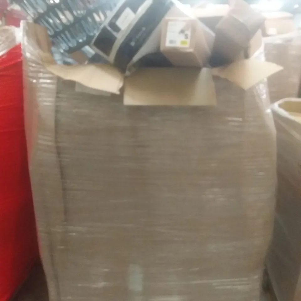 PALLET OF ASSORTED ITEMS INCLUDING SMART TOWER FANS, WASHING BASKET, PALE GOLD BEZELS