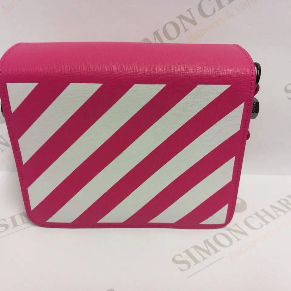 OFF-WHITE DIAGONAL FUCSIA/WHITE FLAP BAG