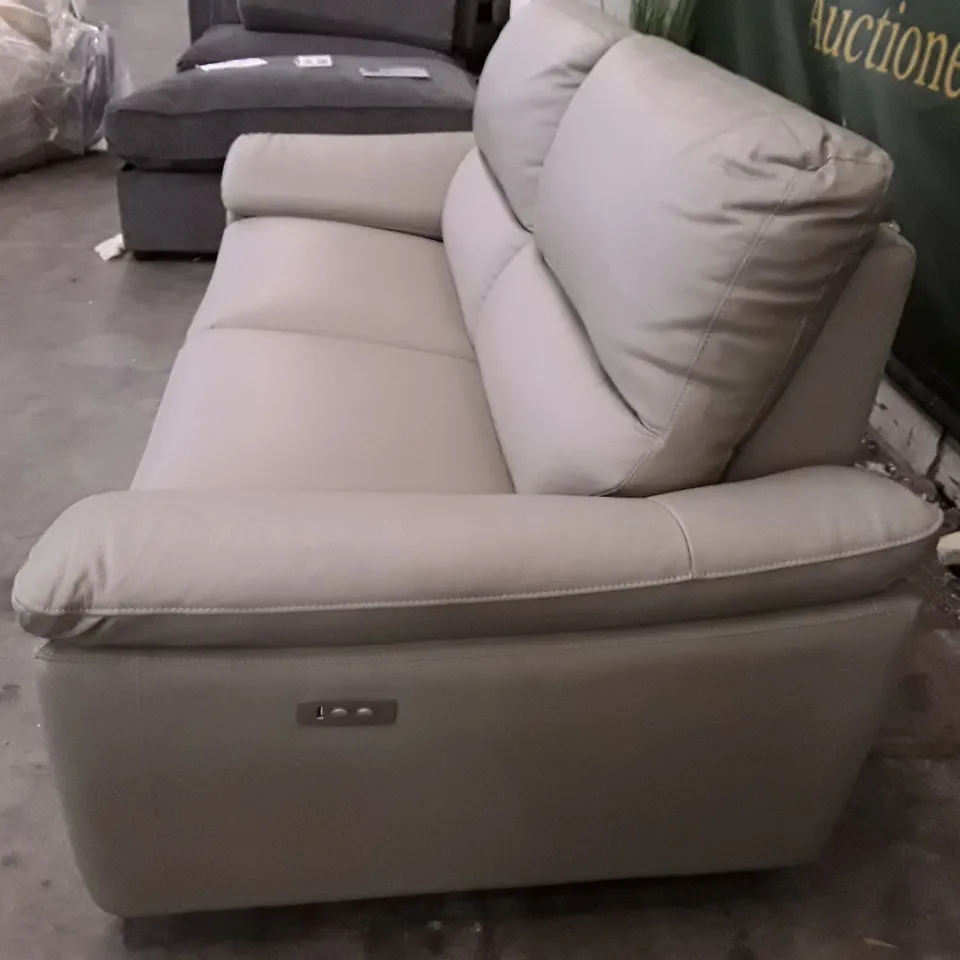 QUALITY DESIGNER PAVILION ELECTRIC RECLINING 3 SEATER SOFA - LIGHT GREY LEATHER