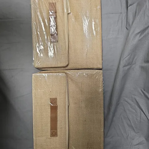  APPROXIMATELY 16 X SETS OF 2 OCEAN HOME TEXTILE BEIGE FABRIC STORAGE BOXES WITH BROWN FAUX-LEATHER HANDLES – 30 X 23 X 11 CM (SET OF 2)