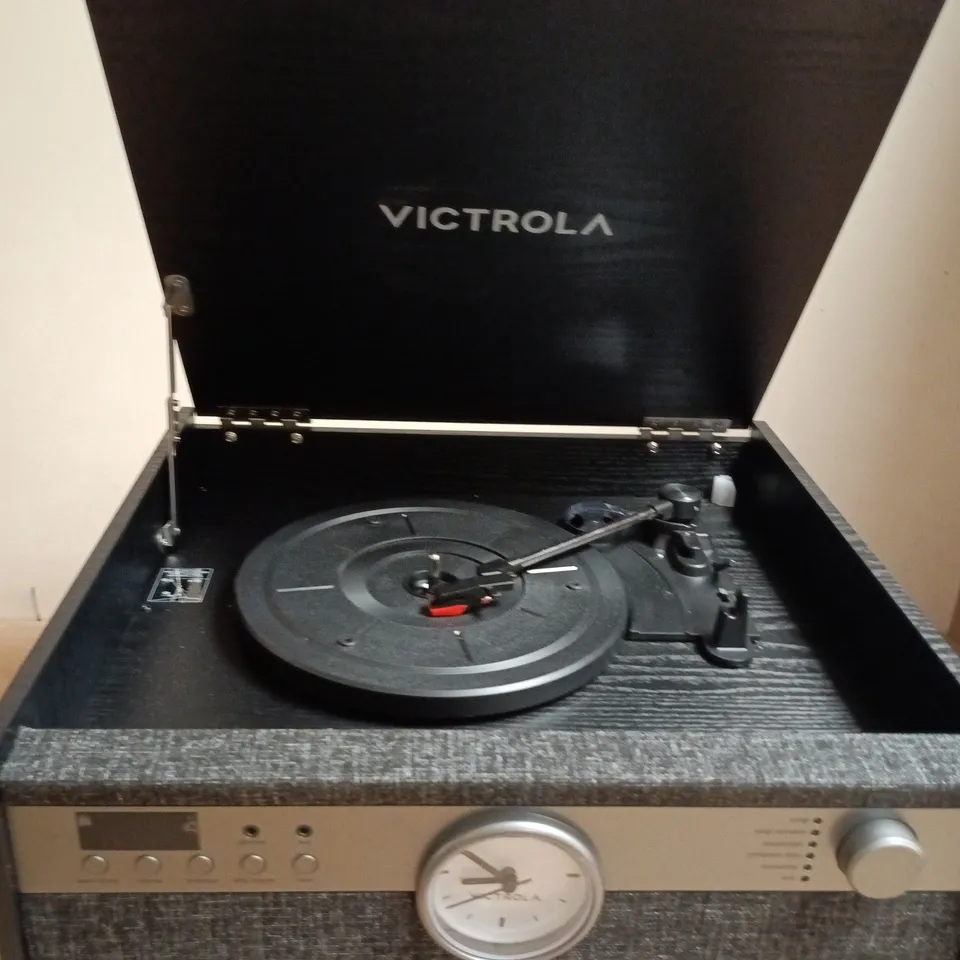 VICTROLA TURNTABLE CONSOLE – WOOD CABINET WITH BUILT-IN SPEAKER