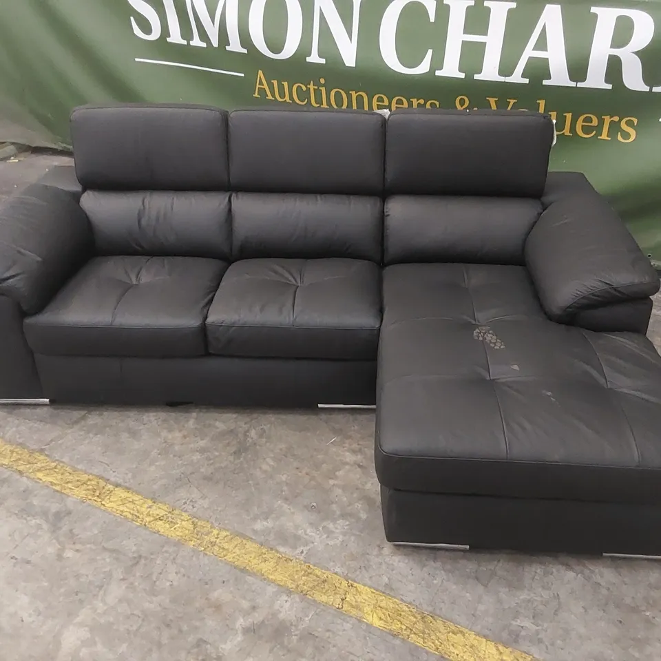 QUALITY DESIGNER BLACK FAUX LEATHER CORNER SOFA