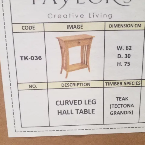 BOXED TAYLORS CURVED LEG HALL TABLE 
