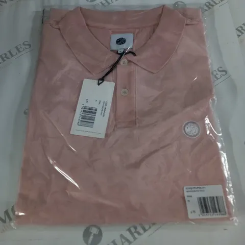 BAGGED PRETTYGREEN HERRINGBONE POLO SHIRT IN PINK - M