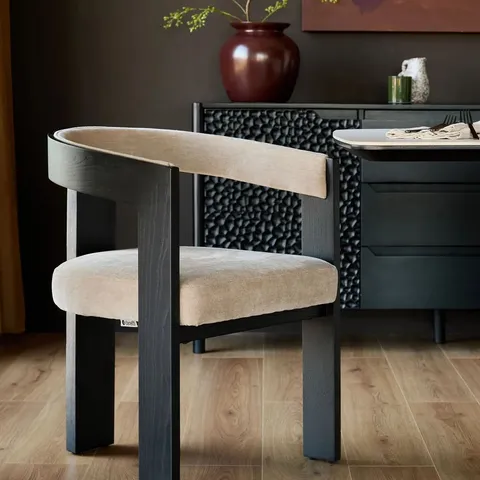 BOXED DANETTI GARCIA CHAMPAGNE CHENILLE BLACK WOOD DINING CHAIR