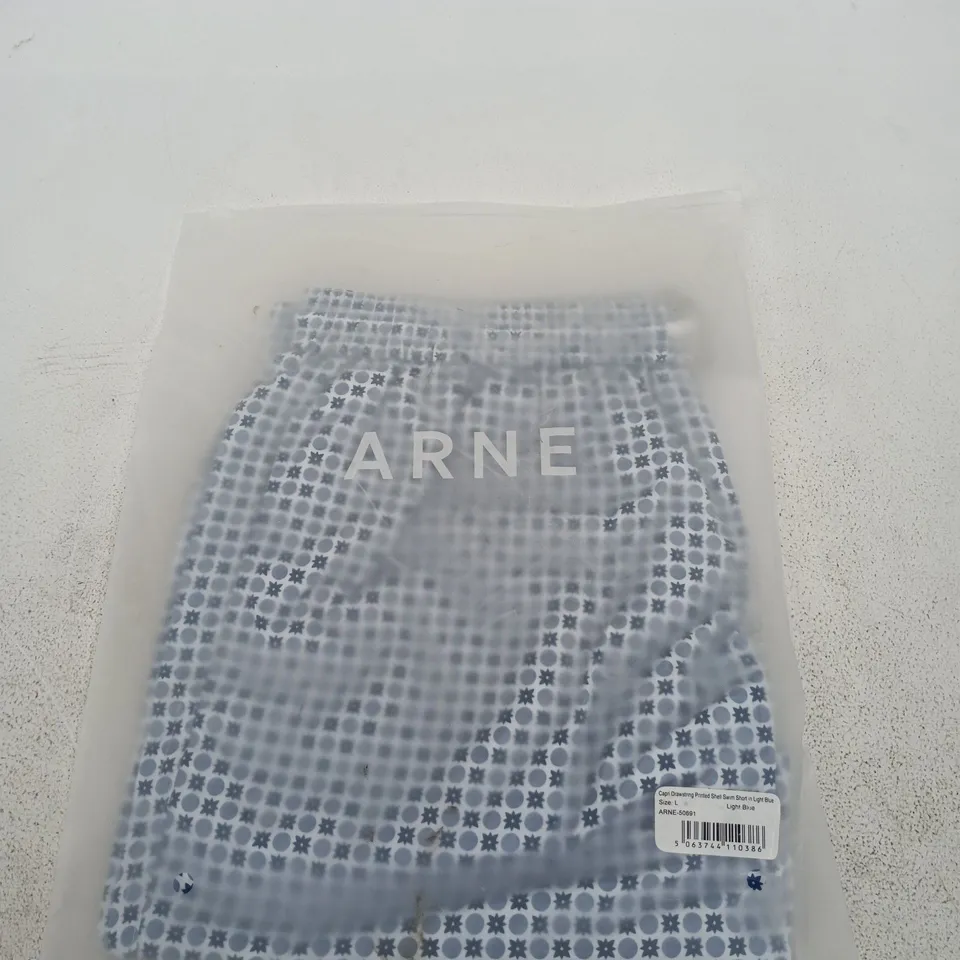 ARNE CAPRI DRAWSTRING PRINTED SHELL SWIM SHORT – LIGHT BLUE, UK L