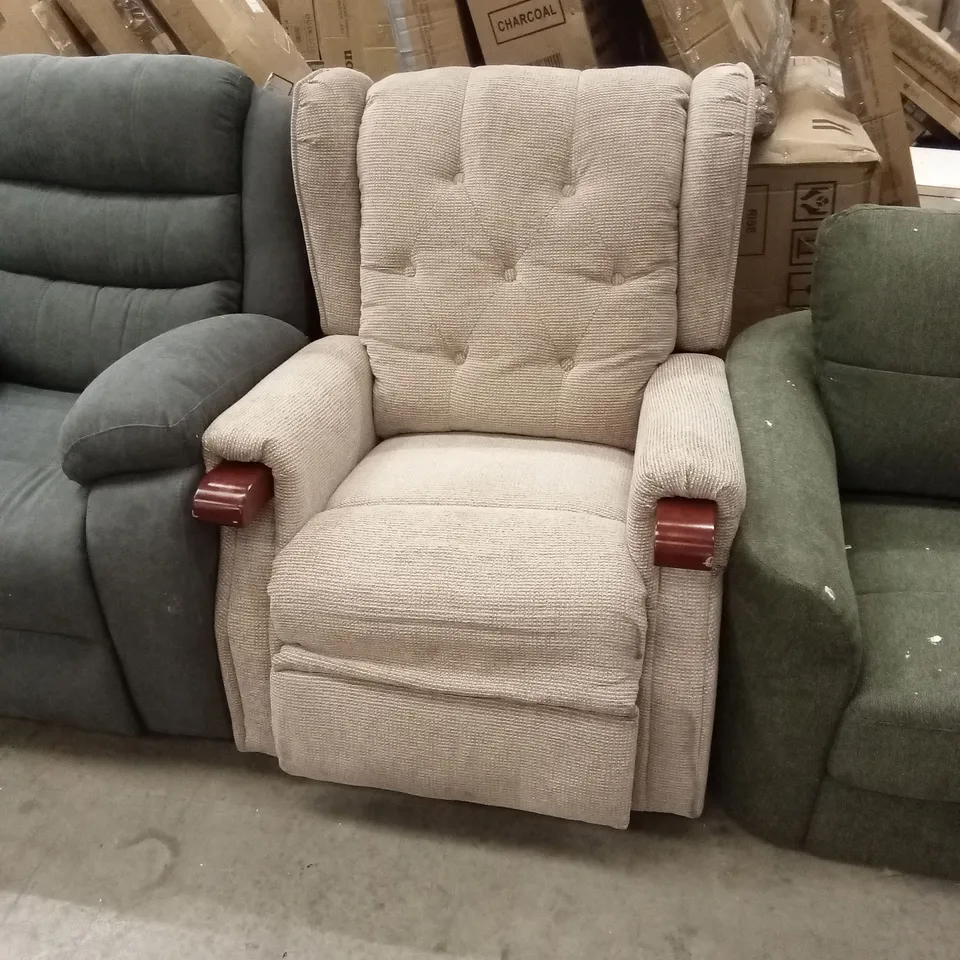 DESIGNER BEIGE FABRIC RECLINER CHAIR 